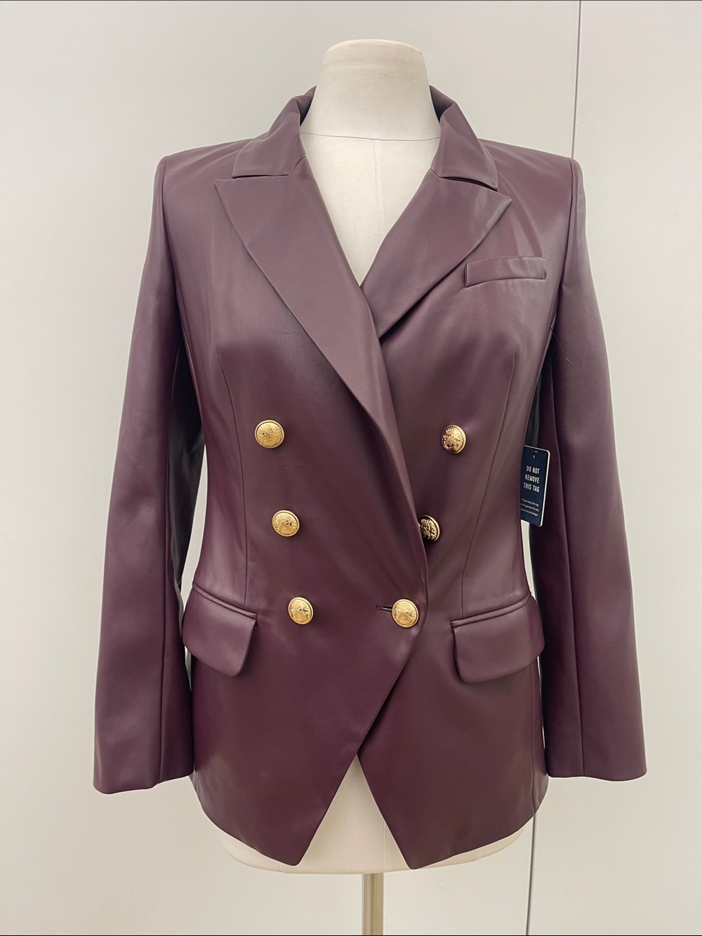 Express Double-Breasted Faux Leather Blazer - Plum